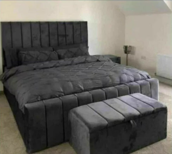 Panel Plush Velvet Upholstered Bed Frame Line 3ft 4ft6 Double 5ft King Size NEW - Sam Beds