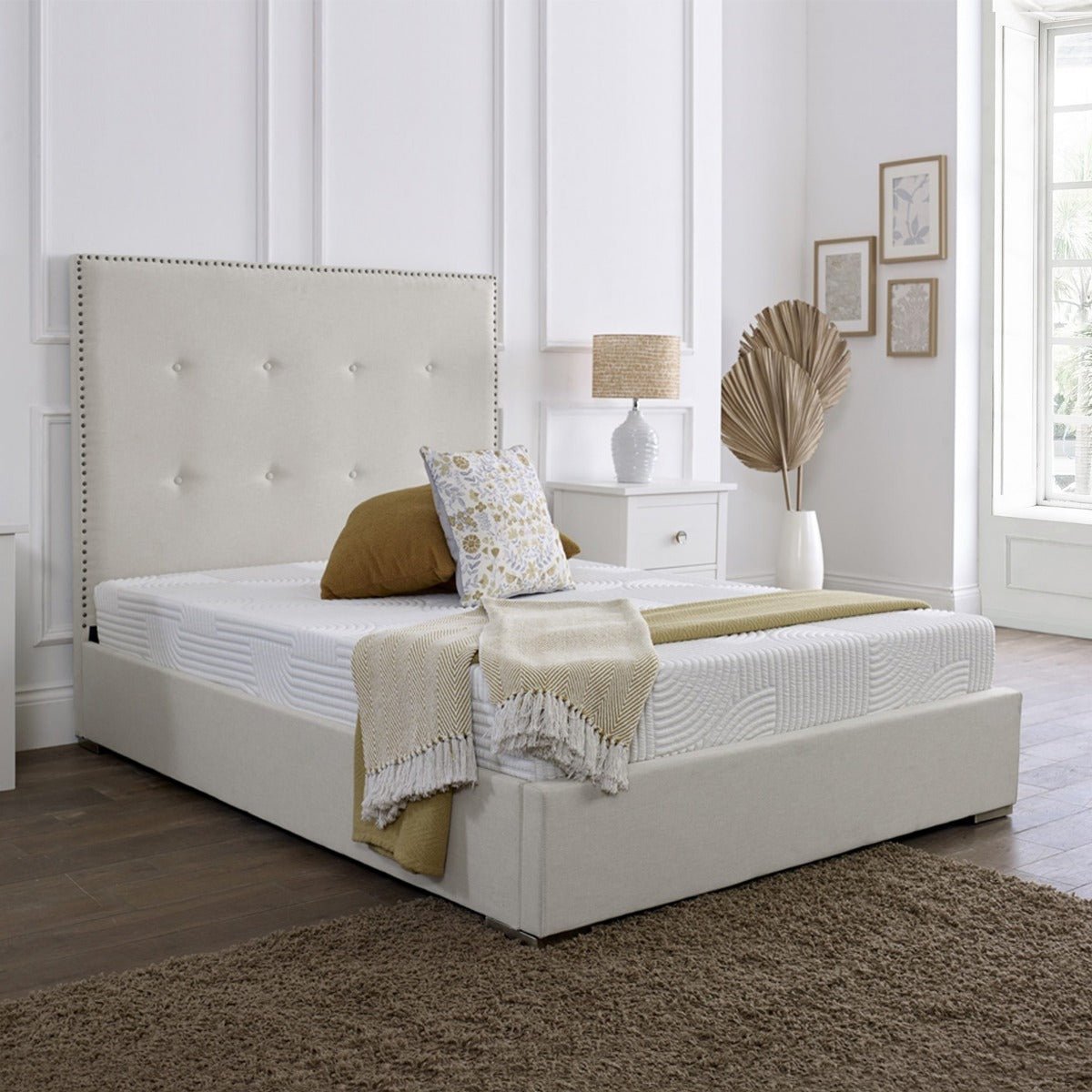 Aria Cream Fabric Upholstered Bed Frame - Sam Beds