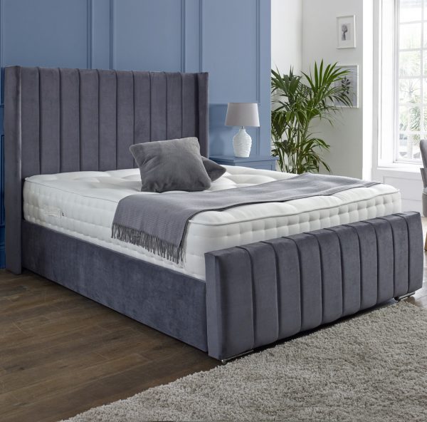 Elisa Panel Wing Plush Velvet Upholstered Bed Frame - Sam Beds